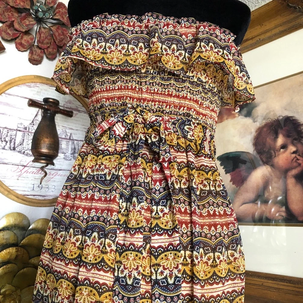 PREOWNED Belle Du Jour Multicolor Off-Shoulder Maxi Dress SZ L - Picture 3 of 6